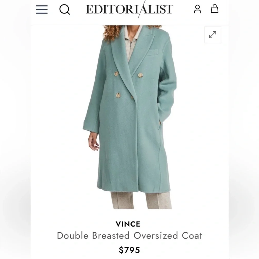 Vince Double-Breasted Teal Trench Coat - Picture 8 of 8